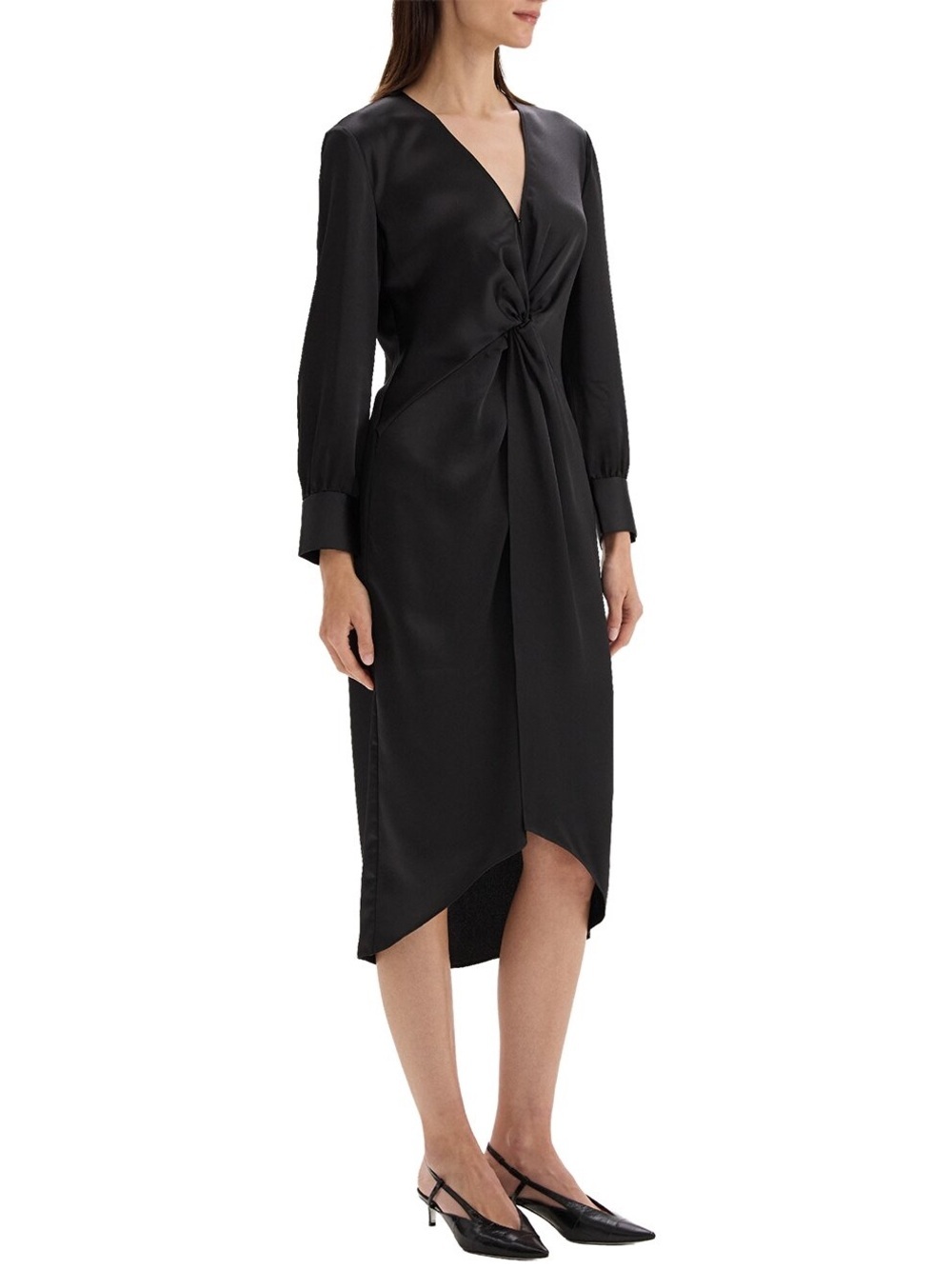 Theory Black Satin Midi Twist Dress size 2 - Picture 1 of 5